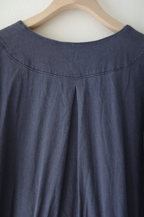 indigo blue linen dress with pockets