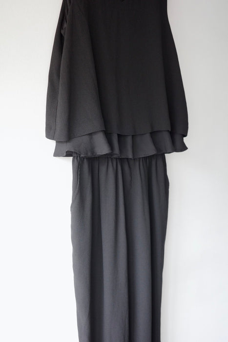 black tiered ruffle jumpsuit
