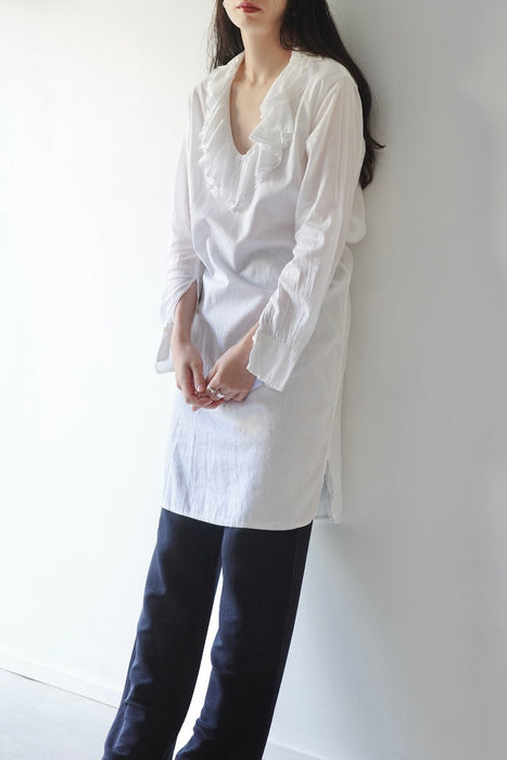 Weekend MaxMara white cotton ruffle collar tunic dress