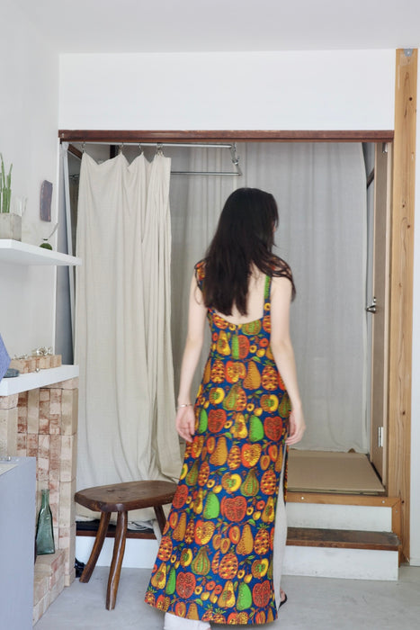 fruit-patterned jute dress