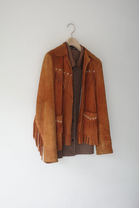 70s fringe suede shirt jacket