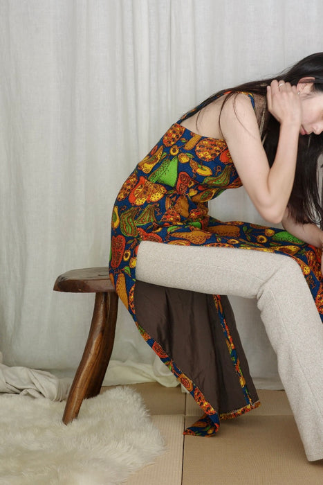 fruit-patterned jute dress