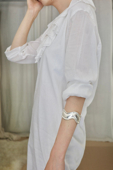 Weekend MaxMara white cotton ruffle collar tunic dress