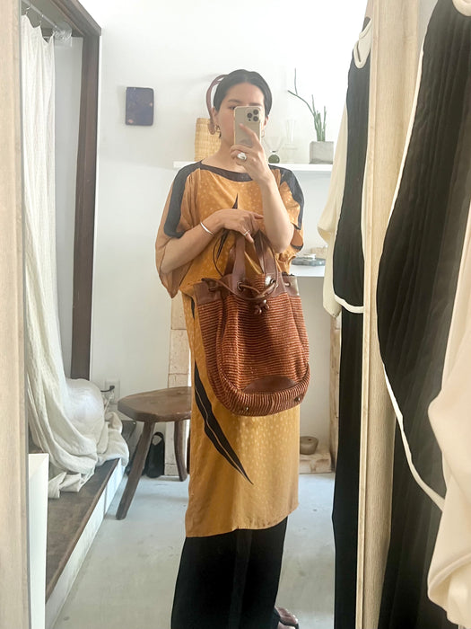 silk dress with graphic curve