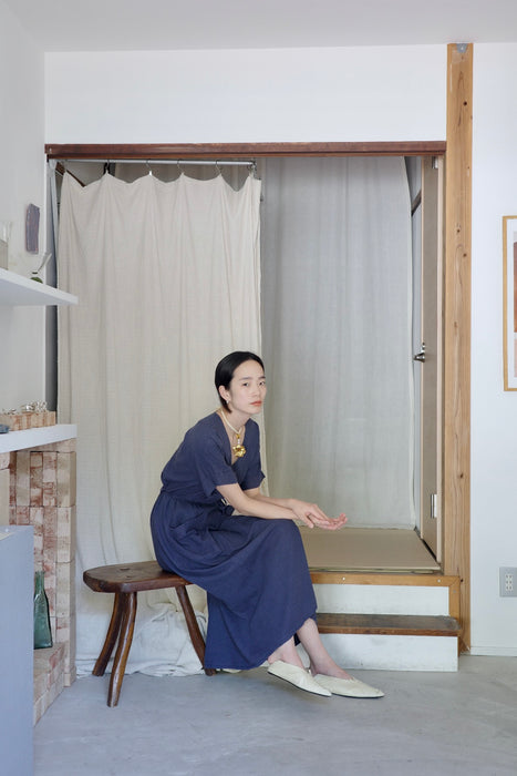 indigo blue linen dress with pockets