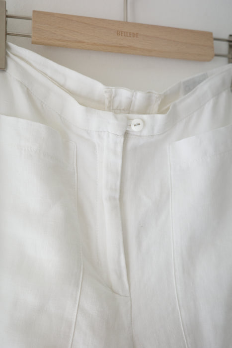 white linen wide straight pants