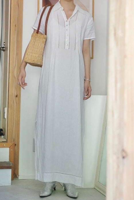 pin-tucked cotton long dress