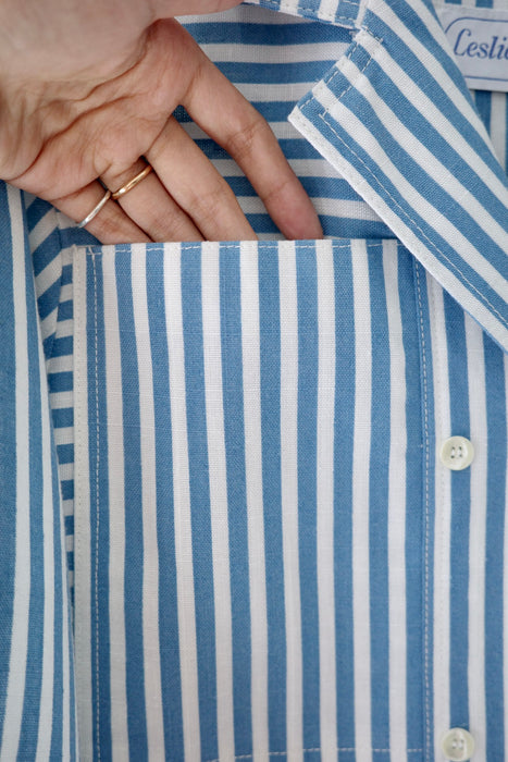 blue stripe block dresscoat