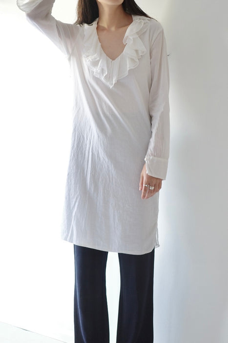 Weekend MaxMara white cotton ruffle collar tunic dress