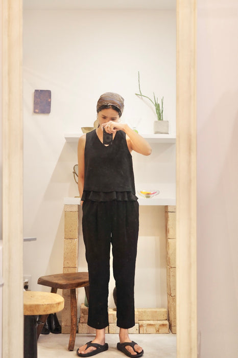 black tiered ruffle jumpsuit