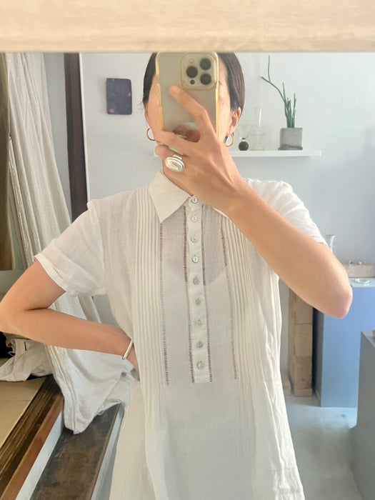 pin-tucked cotton long dress