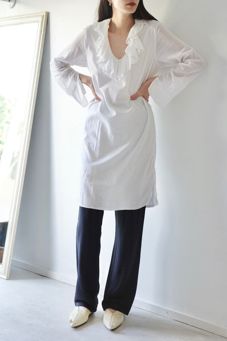 Weekend MaxMara white cotton ruffle collar tunic dress