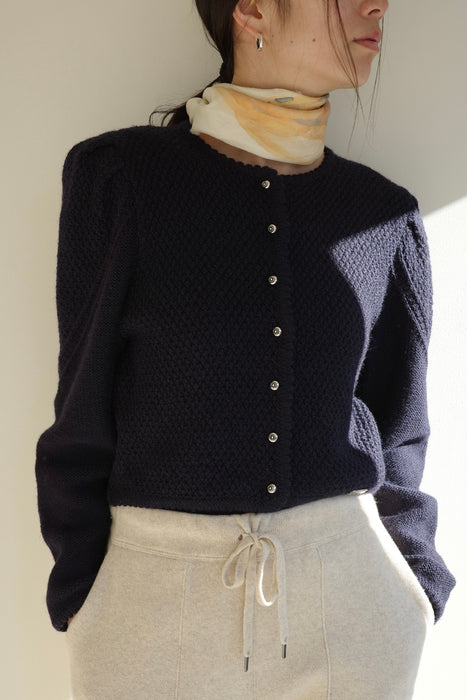 Pure wool tyrol cardigan in navy