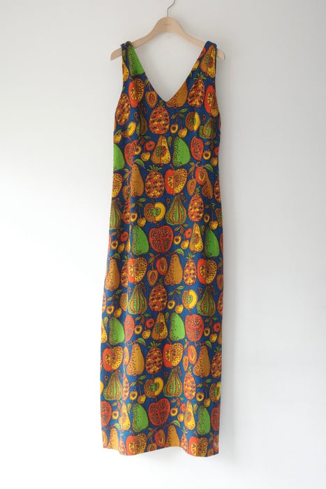 fruit-patterned jute dress