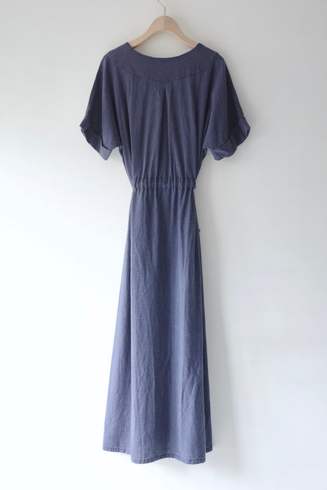 indigo blue linen dress with pockets