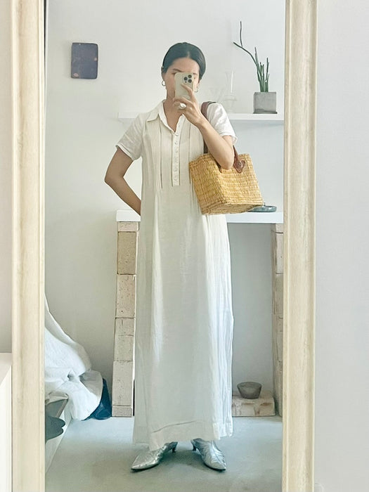 pin-tucked cotton long dress