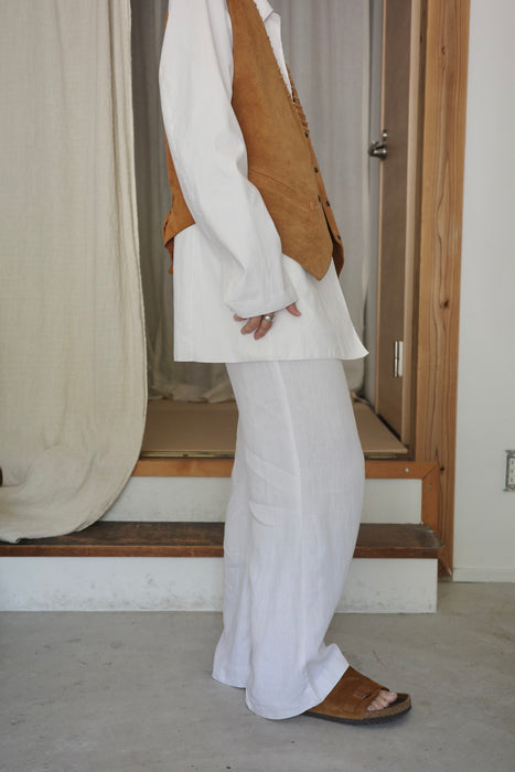white linen wide straight pants