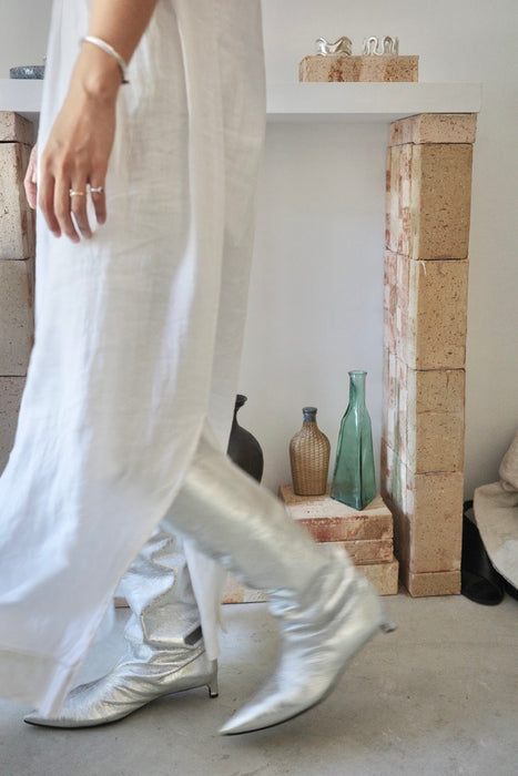 pin-tucked cotton long dress