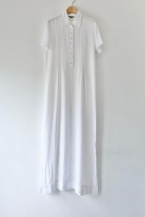 pin-tucked cotton long dress