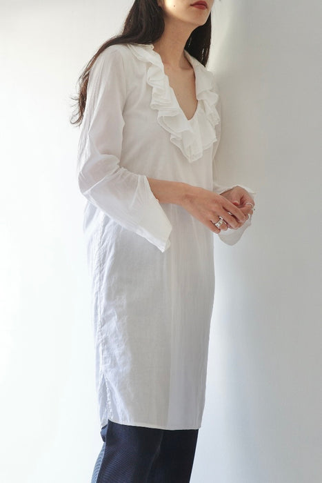 Weekend MaxMara white cotton ruffle collar tunic dress