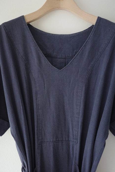 indigo blue linen dress with pockets