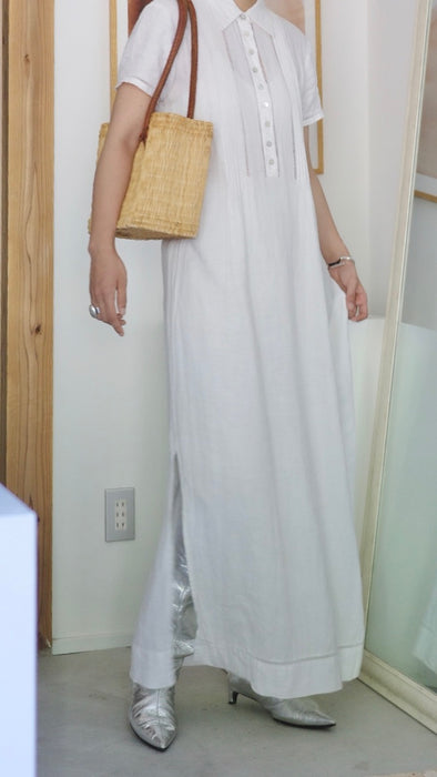 pin-tucked cotton long dress