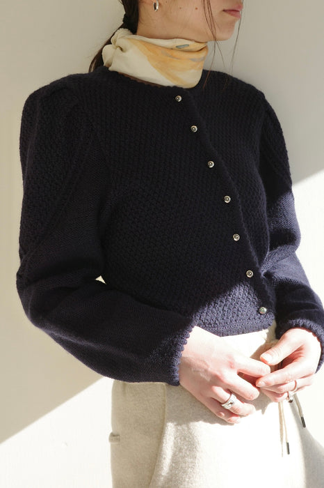 Pure wool tyrol cardigan in navy