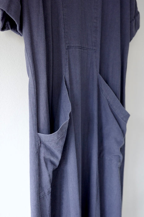 indigo blue linen dress with pockets