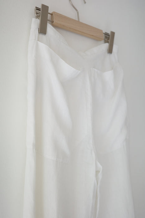 white linen wide straight pants
