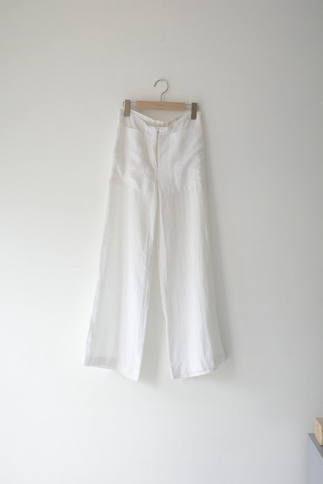 white linen wide straight pants
