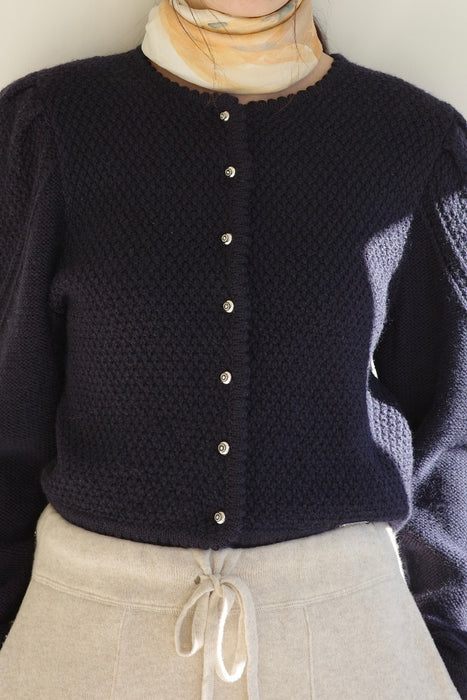 Pure wool tyrol cardigan in navy