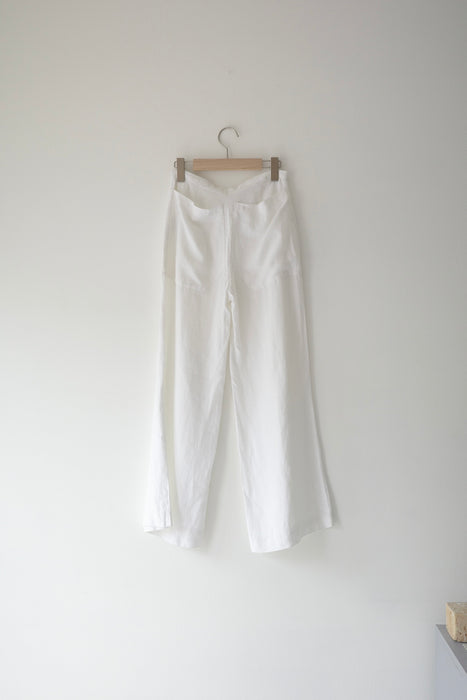 white linen wide straight pants