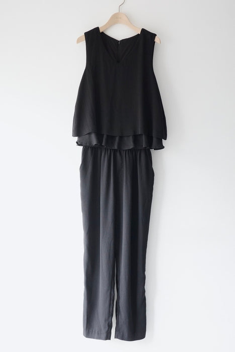 black tiered ruffle jumpsuit