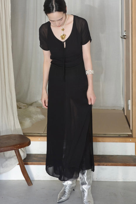 layered chiffon dress in black