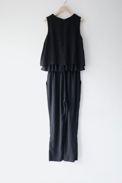 black tiered ruffle jumpsuit