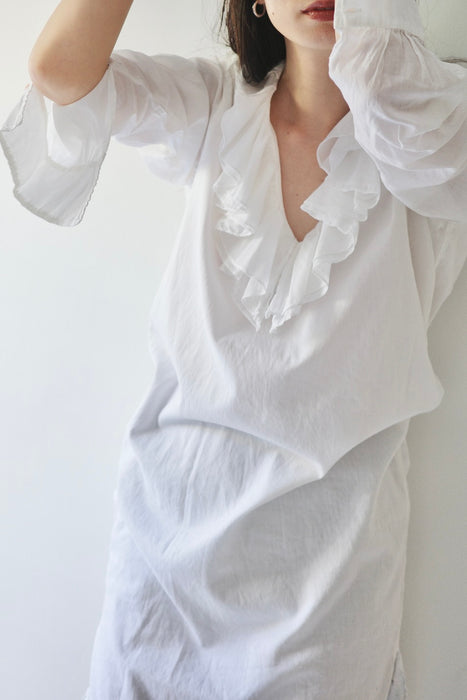 Weekend MaxMara white cotton ruffle collar tunic dress