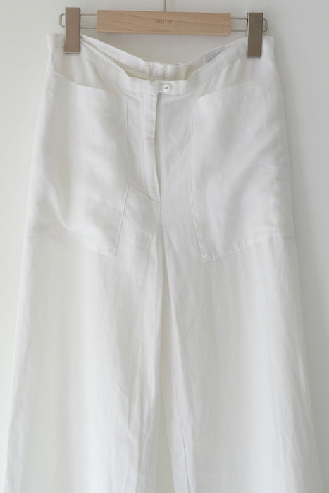 white linen wide straight pants