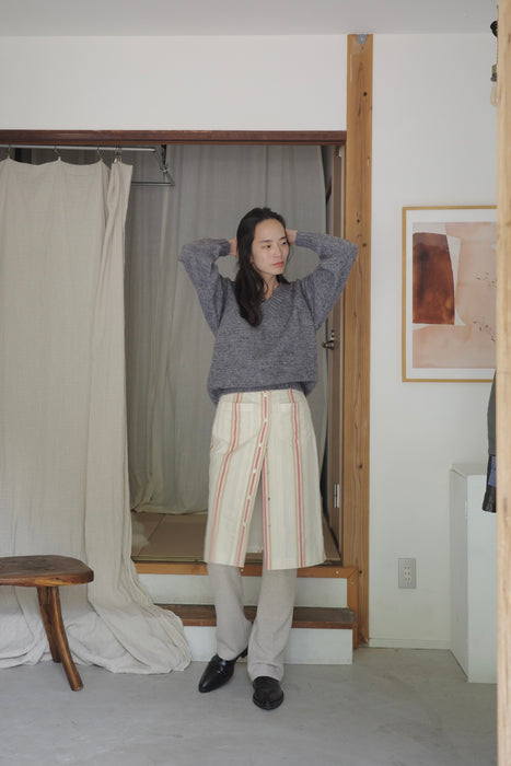 striped front button skirt