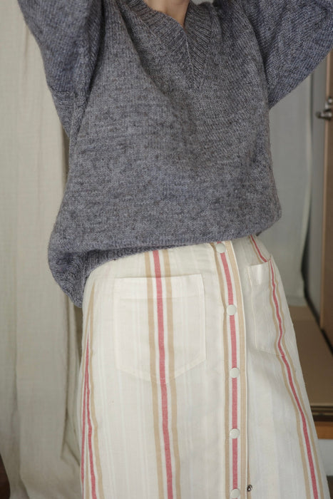 striped front button skirt